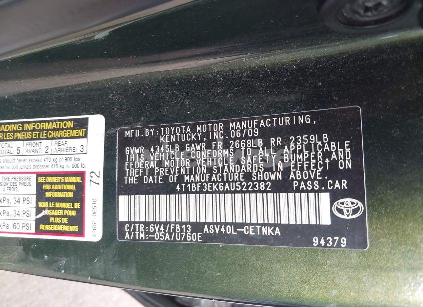 Photo 9 of 2010 Toyota Camry LE (VIN 4T1BF3EK6AU522382)