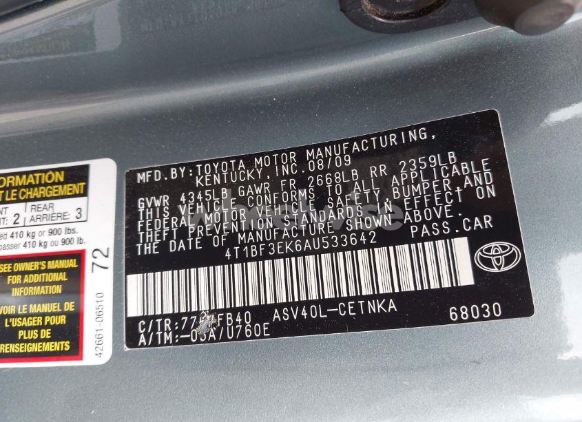 Photo 9 of 2010 Toyota Camry LE (VIN 4T1BF3EK6AU533642)