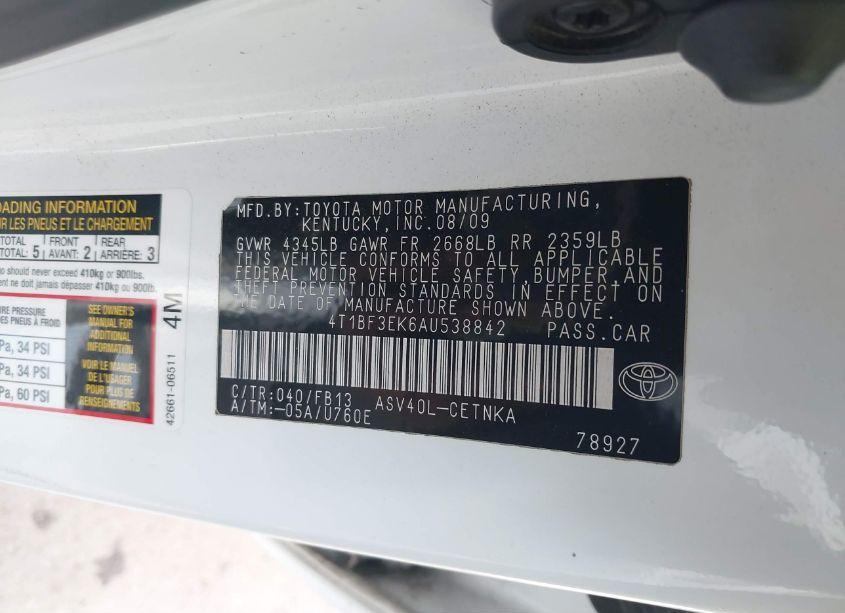 Photo 9 of 2010 Toyota Camry LE (VIN 4T1BF3EK6AU538842)