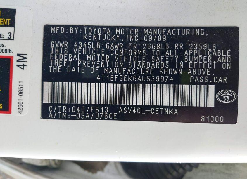 Photo 9 of 2010 Toyota Camry LE (VIN 4T1BF3EK6AU539974)