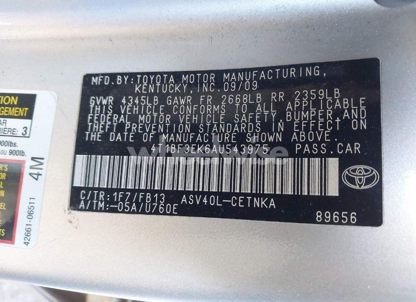 Photo 9 of 2010 Toyota Camry LE (VIN 4T1BF3EK6AU543975)
