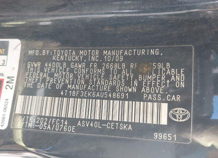 Photo 9 of 2010 Toyota Camry SE (VIN 4T1BF3EK6AU548691)