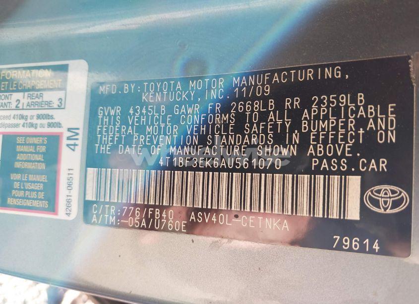 Photo 9 of 2010 Toyota Camry LE (VIN 4T1BF3EK6AU561070)