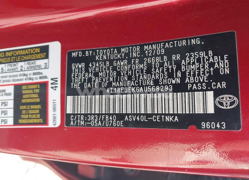 Photo 9 of 2010 Toyota Camry LE (VIN 4T1BF3EK6AU568293)