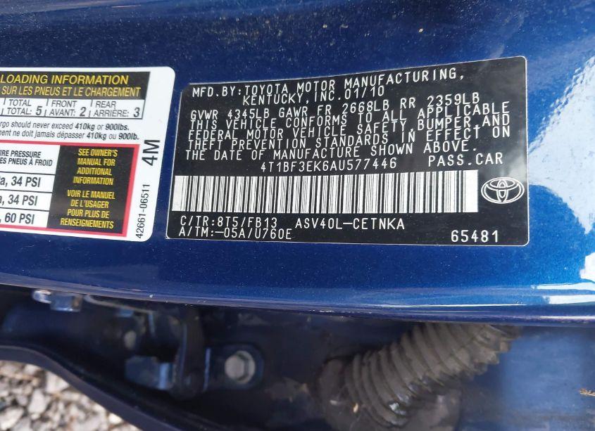 Photo 9 of 2010 Toyota Camry LE (VIN 4T1BF3EK6AU577446)