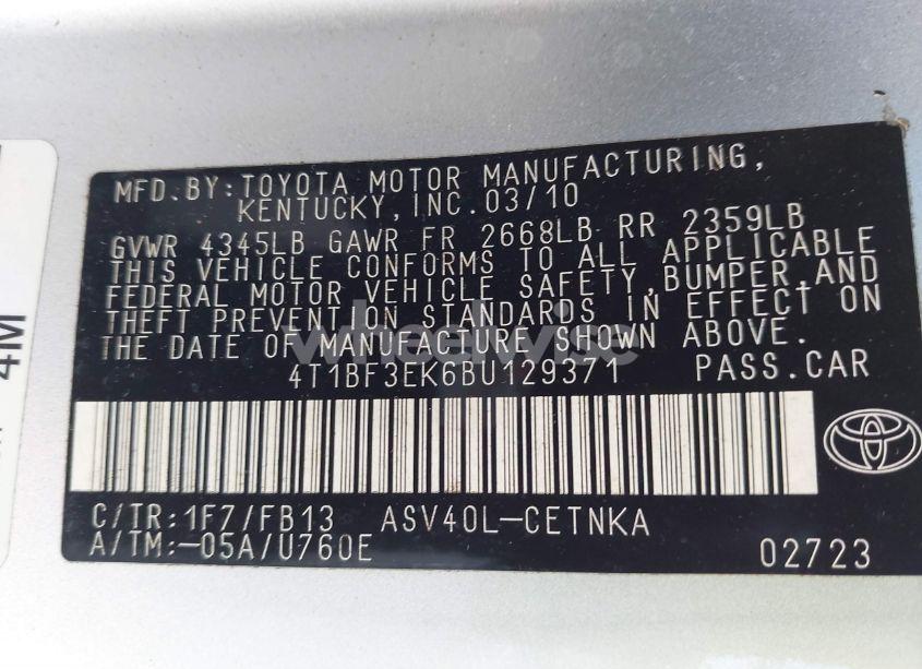 Photo 9 of 2011 Toyota Camry LE (VIN 4T1BF3EK6BU129371)