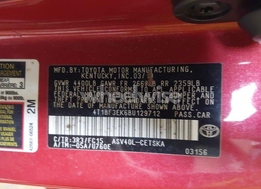 Photo 9 of 2011 Toyota Camry SE (VIN 4T1BF3EK6BU129712)