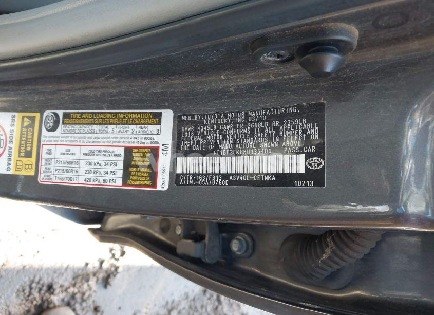 Photo 9 of 2011 Toyota Camry LE (VIN 4T1BF3EK6BU135400)