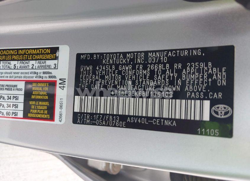 Photo 9 of 2011 Toyota Camry LE (VIN 4T1BF3EK6BU136109)