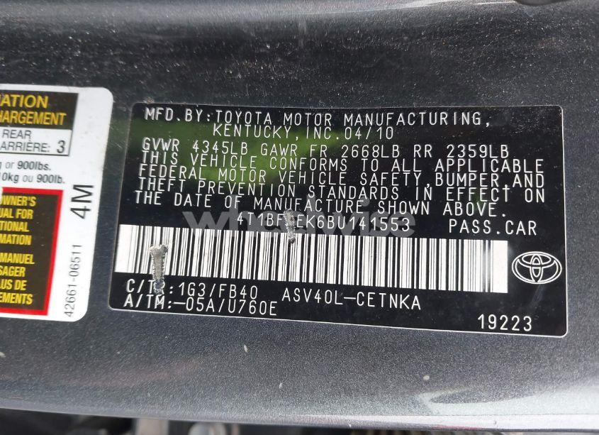 Photo 9 of 2011 Toyota Camry LE (VIN 4T1BF3EK6BU141553)