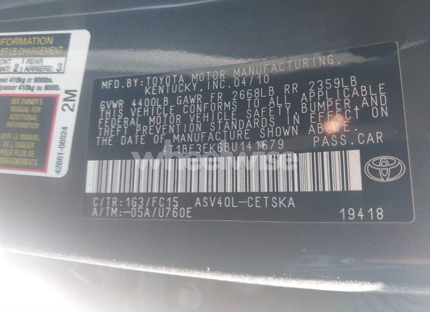 Photo 9 of 2011 Toyota Camry SE (VIN 4T1BF3EK6BU141679)