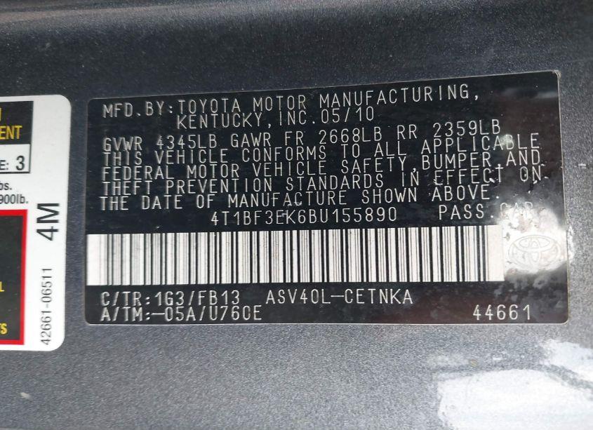 Photo 9 of 2011 Toyota Camry LE (VIN 4T1BF3EK6BU155890)