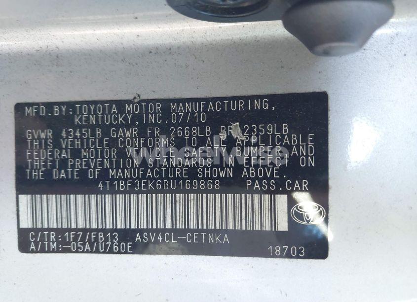 Photo 9 of 2011 Toyota Camry LE (VIN 4T1BF3EK6BU169868)