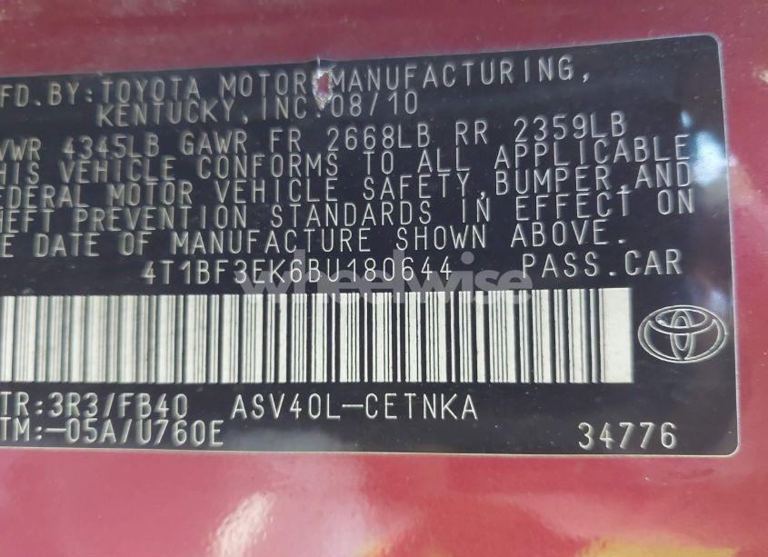 Photo 9 of 2011 Toyota Camry LE (VIN 4T1BF3EK6BU180644)