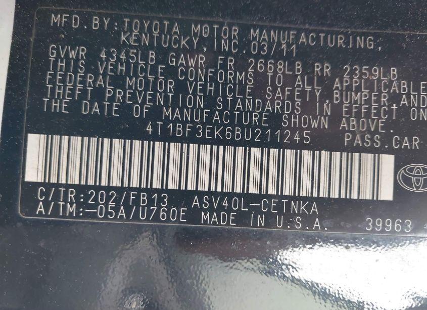 Photo 9 of 2011 Toyota Camry LE (VIN 4T1BF3EK6BU211245)