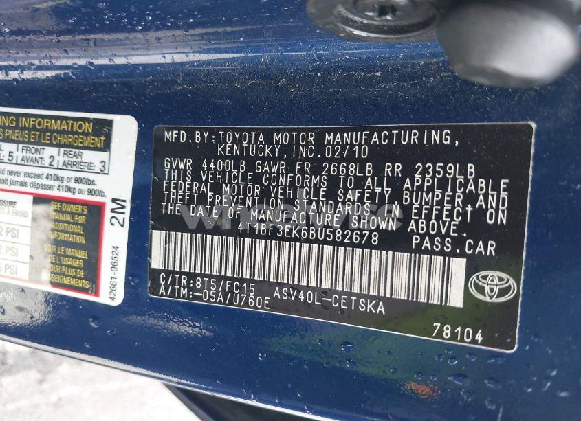 Photo 9 of 2011 Toyota Camry SE (VIN 4T1BF3EK6BU582678)