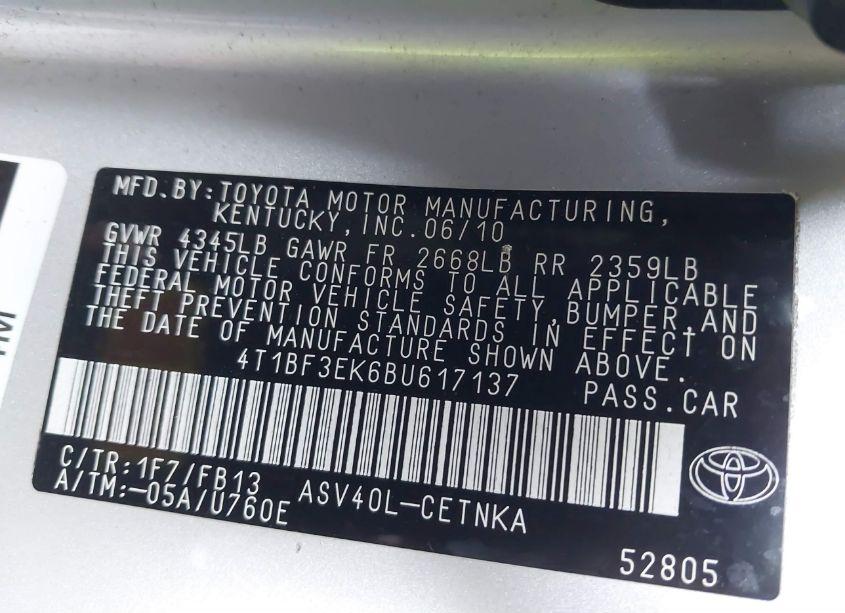 Photo 9 of 2011 Toyota Camry (VIN 4T1BF3EK6BU617137)