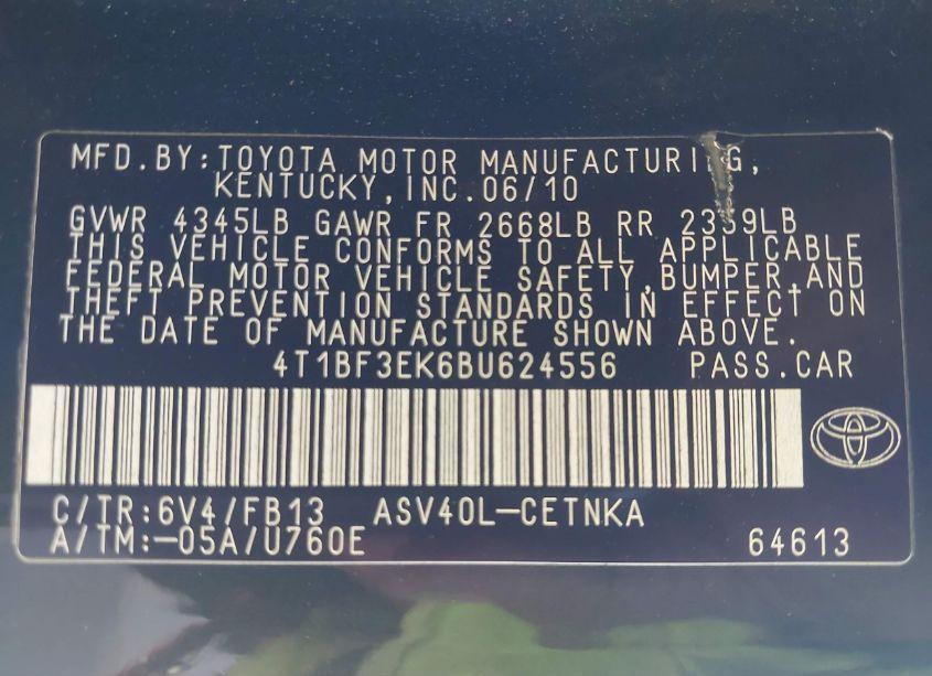 Photo 9 of 2011 Toyota Camry LE (VIN 4T1BF3EK6BU624556)