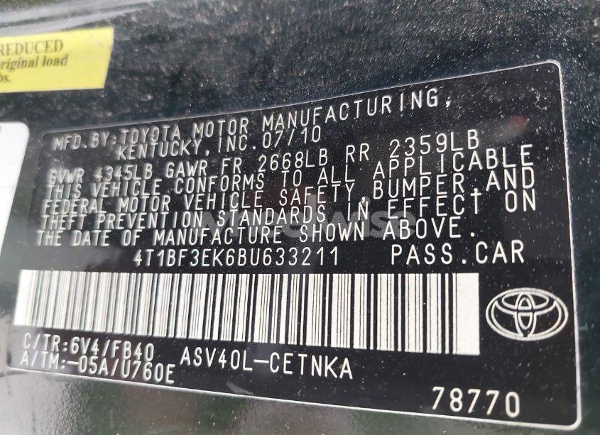 Photo 9 of 2011 Toyota Camry LE (VIN 4T1BF3EK6BU633211)