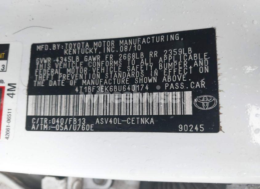 Photo 9 of 2011 Toyota Camry LE (VIN 4T1BF3EK6BU640174)