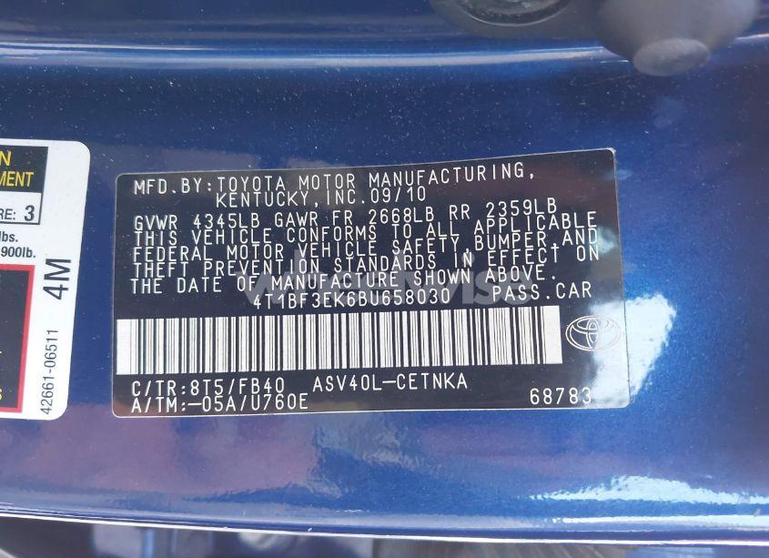 Photo 9 of 2011 Toyota Camry (VIN 4T1BF3EK6BU658030)