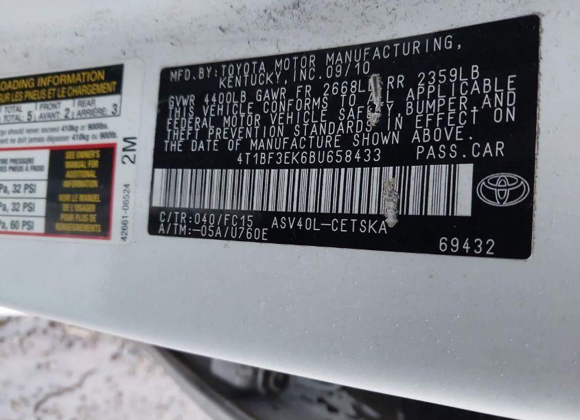 Photo 9 of 2011 Toyota Camry SE (VIN 4T1BF3EK6BU658433)