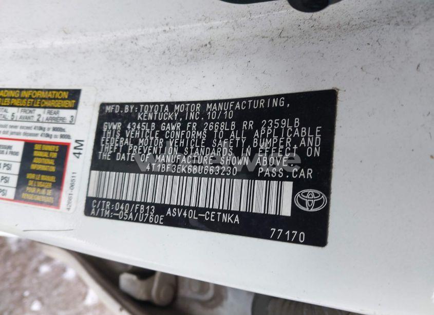 Photo 9 of 2011 Toyota Camry (VIN 4T1BF3EK6BU663230)