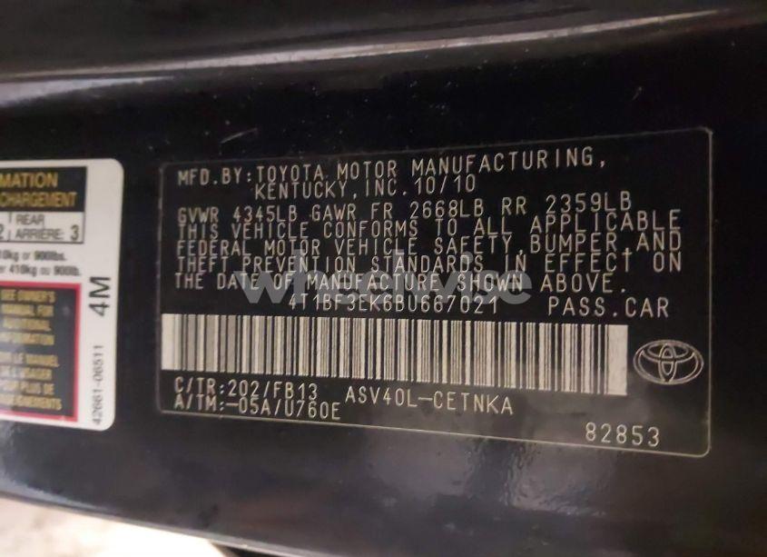 Photo 9 of 2011 Toyota Camry LE (VIN 4T1BF3EK6BU667021)