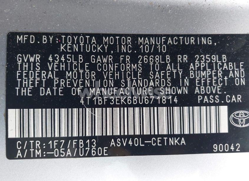 Photo 9 of 2011 Toyota Camry LE (VIN 4T1BF3EK6BU671814)