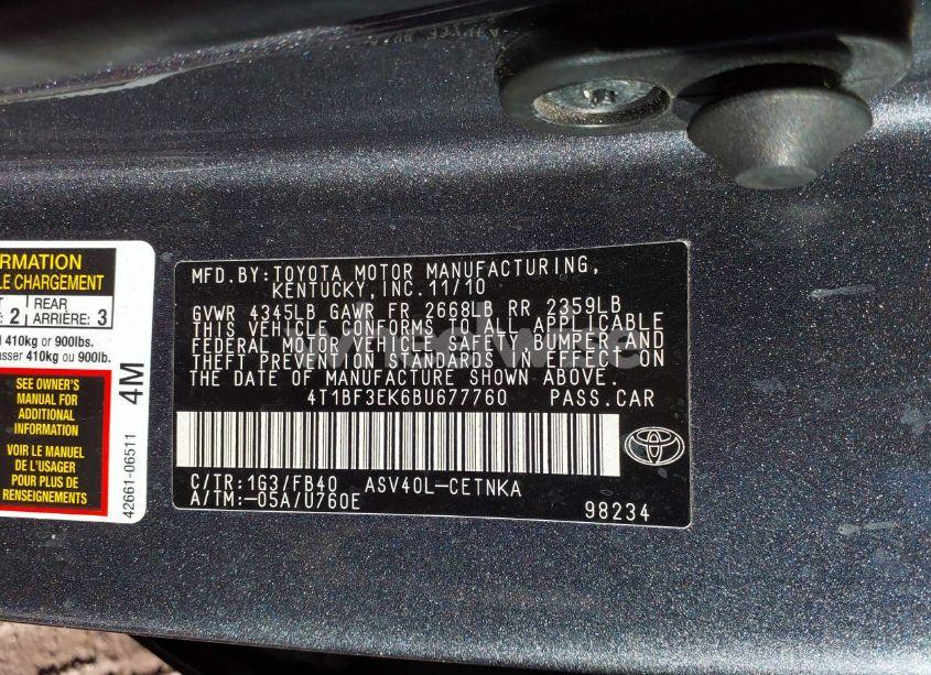 Photo 9 of 2011 Toyota Camry LE (VIN 4T1BF3EK6BU677760)