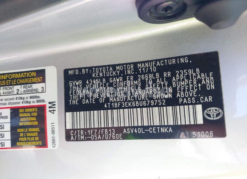 Photo 9 of 2011 Toyota Camry (VIN 4T1BF3EK6BU679752)