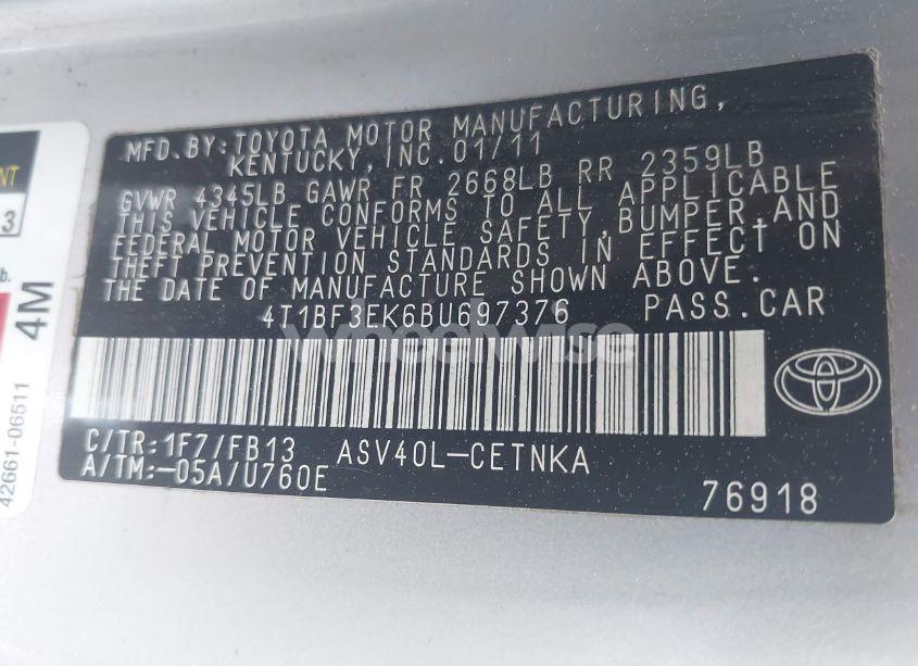 Photo 9 of 2011 Toyota Camry LE (VIN 4T1BF3EK6BU697376)