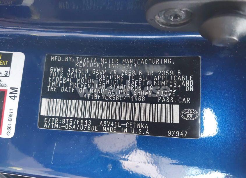 Photo 9 of 2011 Toyota Camry (VIN 4T1BF3EK6BU711468)