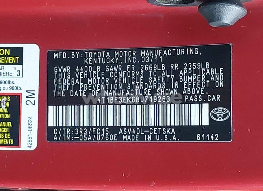 Photo 9 of 2011 Toyota Camry SE (VIN 4T1BF3EK6BU719263)