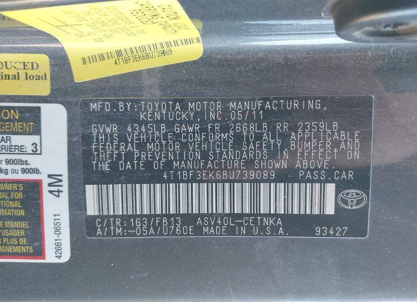 Photo 9 of 2011 Toyota Camry LE (VIN 4T1BF3EK6BU739089)