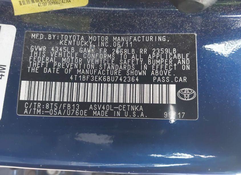 Photo 9 of 2011 Toyota Camry LE (VIN 4T1BF3EK6BU742364)