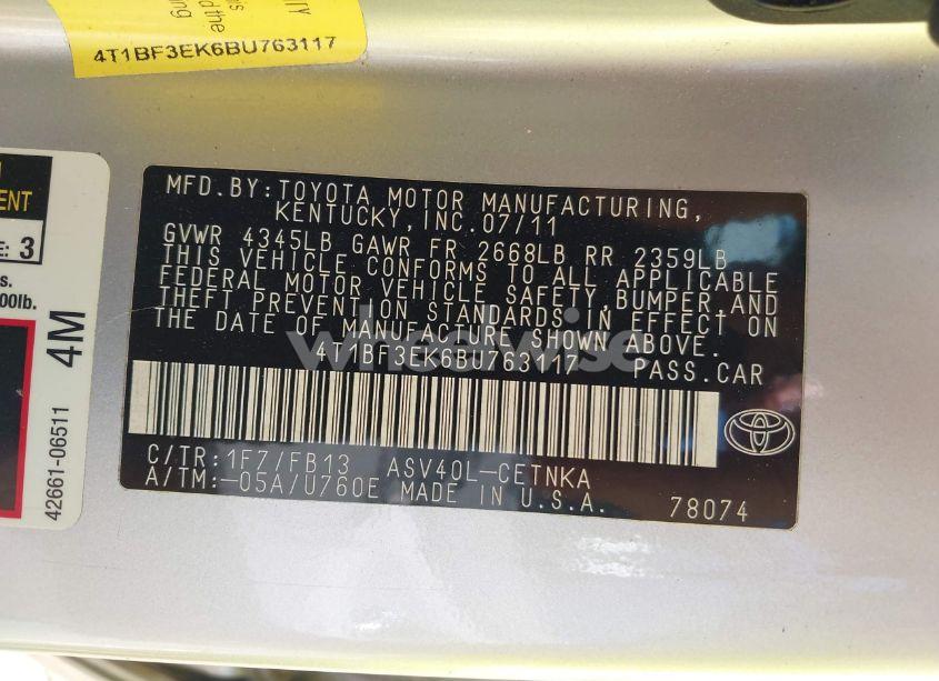 Photo 9 of 2011 Toyota Camry LE (VIN 4T1BF3EK6BU763117)