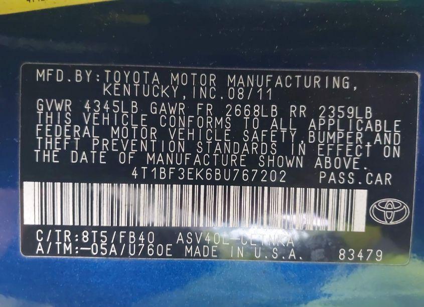 Photo 9 of 2011 Toyota Camry LE (VIN 4T1BF3EK6BU767202)