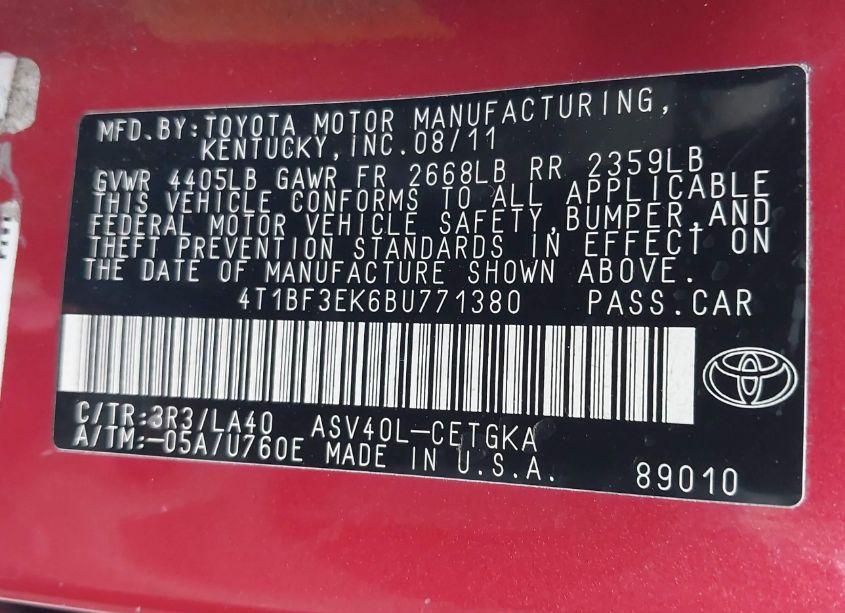 Photo 9 of 2011 Toyota Camry XLE (VIN 4T1BF3EK6BU771380)