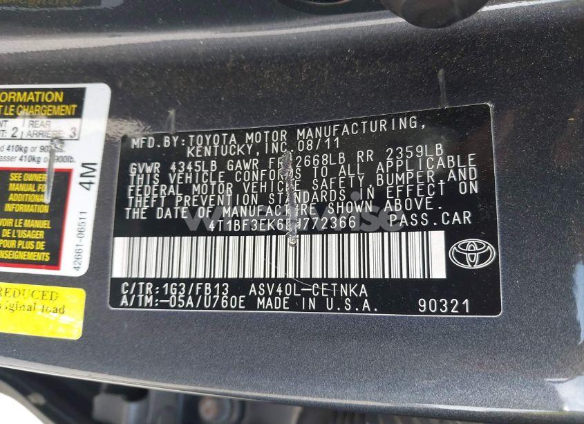 Photo 9 of 2011 Toyota Camry LE (VIN 4T1BF3EK6BU772366)