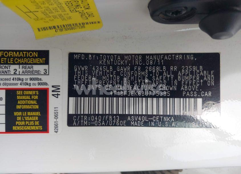 Photo 9 of 2011 Toyota Camry LE/SE/XLE (VIN 4T1BF3EK6BU775395)