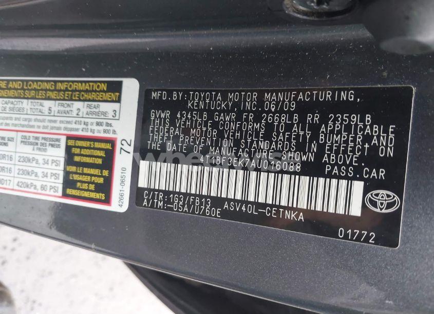 Photo 9 of 2010 Toyota Camry LE (VIN 4T1BF3EK7AU016088)