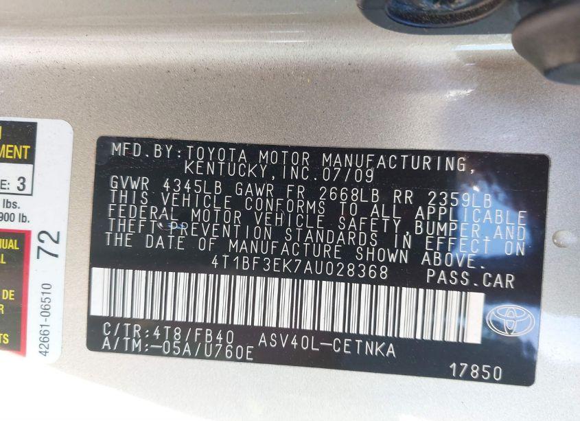 Photo 9 of 2010 Toyota Camry N/A (VIN 4T1BF3EK7AU028368)