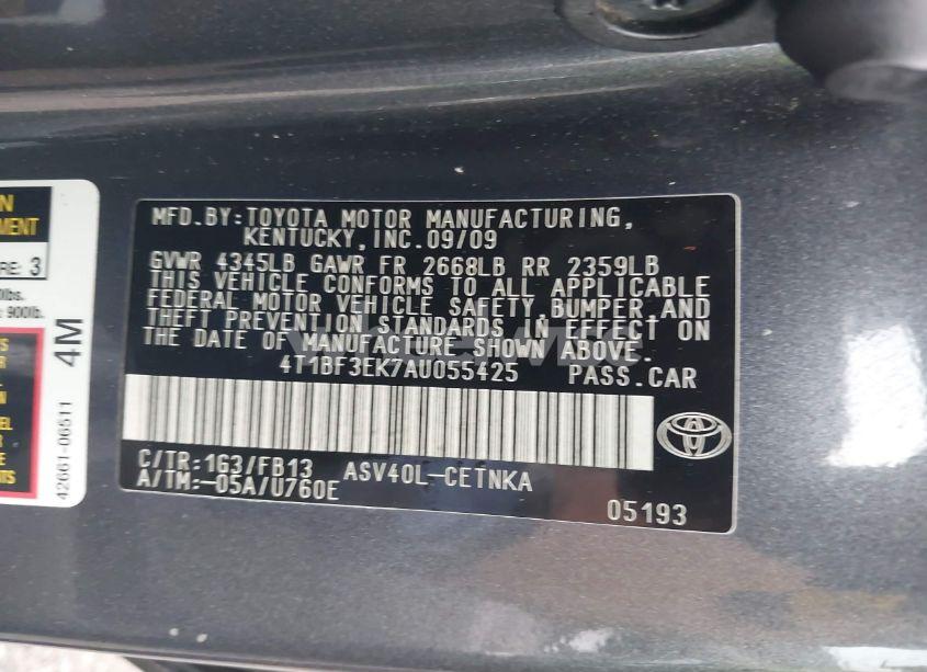 Photo 9 of 2010 Toyota Camry LE (VIN 4T1BF3EK7AU055425)