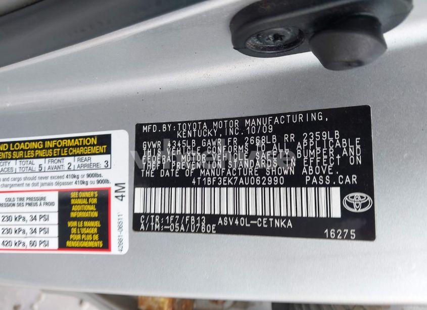 Photo 9 of 2010 Toyota Camry LE (VIN 4T1BF3EK7AU062990)