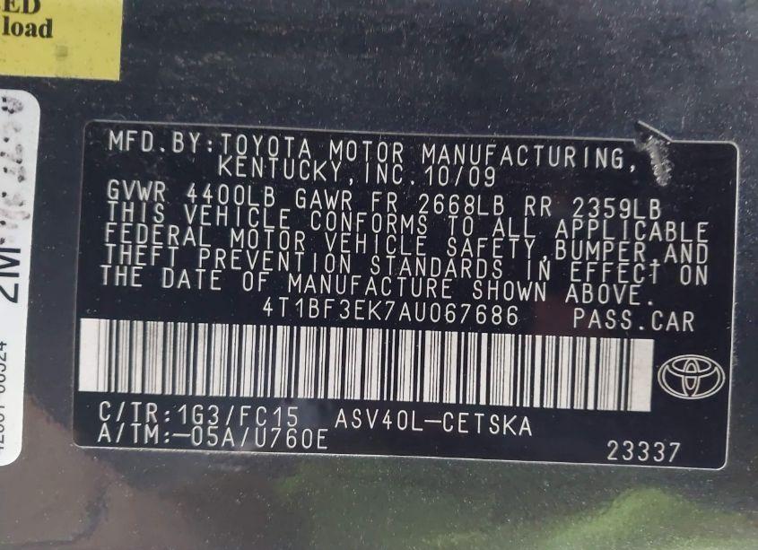 Photo 9 of 2010 Toyota Camry SE (VIN 4T1BF3EK7AU067686)