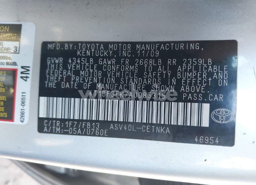 Photo 9 of 2010 Toyota Camry LE (VIN 4T1BF3EK7AU085315)