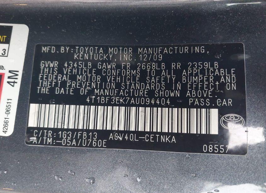 Photo 9 of 2010 Toyota Camry LE (VIN 4T1BF3EK7AU094404)