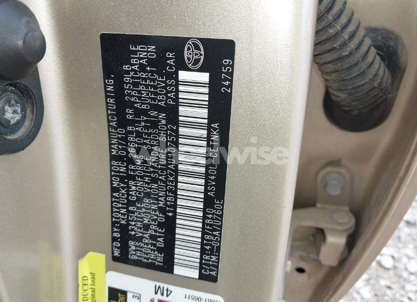Photo 9 of 2010 Toyota Camry LE (VIN 4T1BF3EK7AU107572)