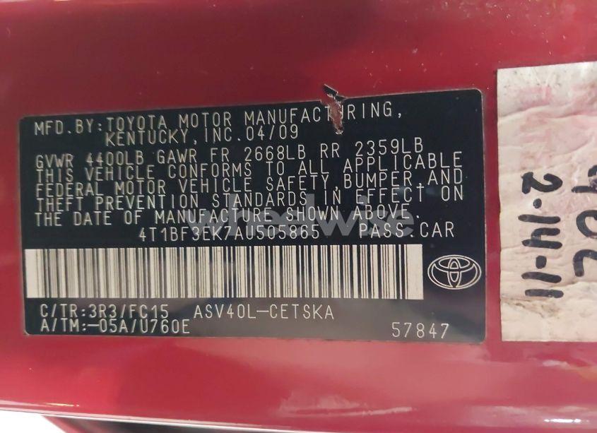 Photo 9 of 2010 Toyota Camry SE (VIN 4T1BF3EK7AU505865)